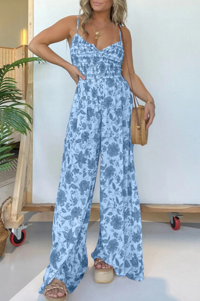 -casual-floral-print-backless-spaghetti strap-regular-jumpsuits-6-colours - Imagen 2