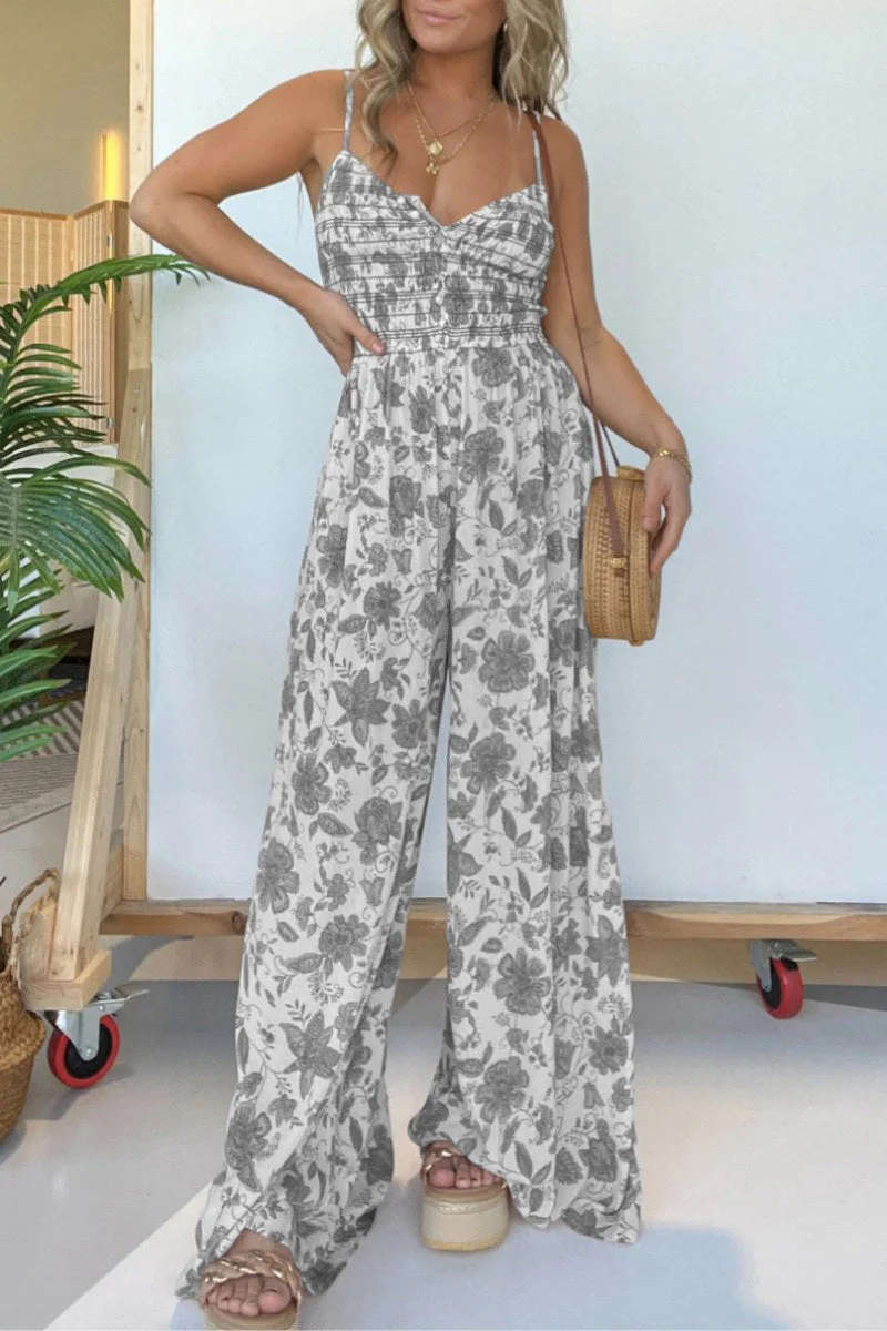 -casual-floral-print-backless-spaghetti strap-regular-jumpsuits-6-colours - Imagen 6