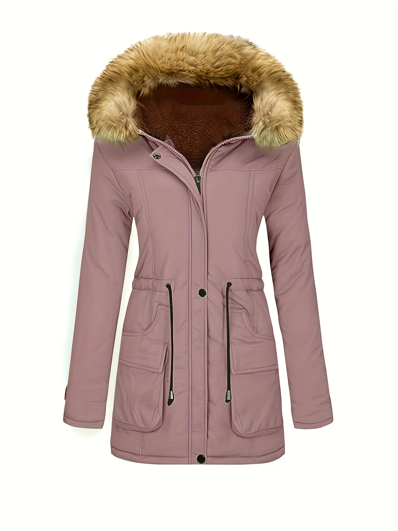 Chaqueta de invierno de forro polar informal con capucha de piel vegana para mujer | Perfecta para actividades al aire libre - Imagen 6