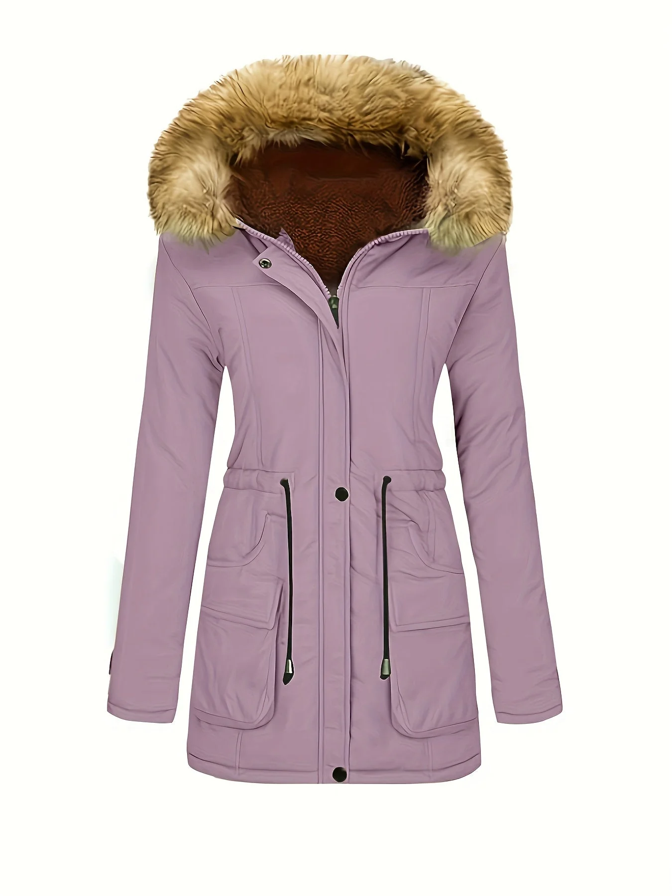 Chaqueta de invierno de forro polar informal con capucha de piel vegana para mujer | Perfecta para actividades al aire libre - Imagen 7
