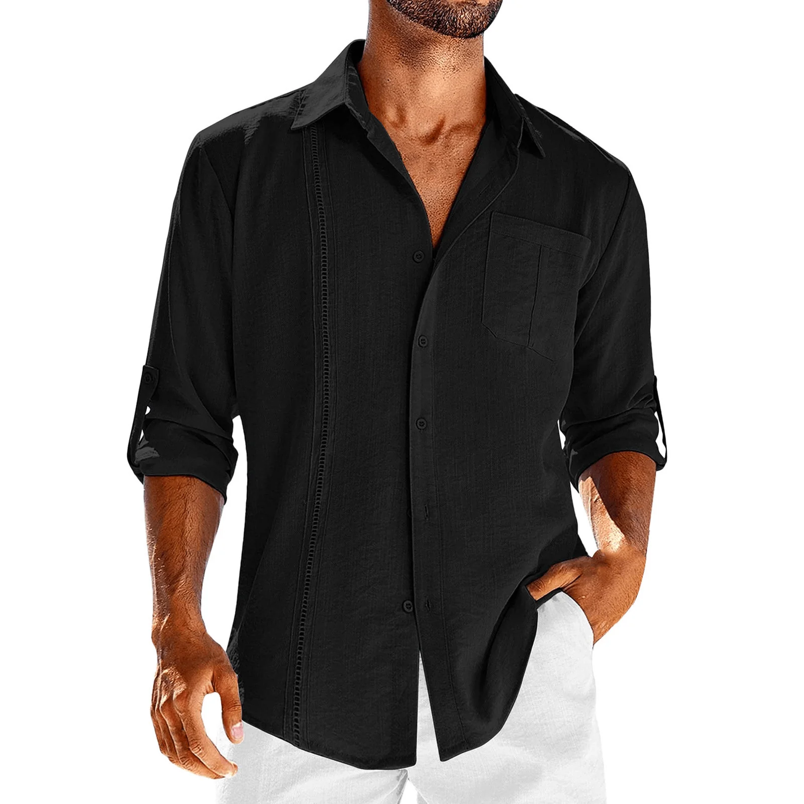 Adrien|Camisa cubana de lino de corte relajado - Imagen 6