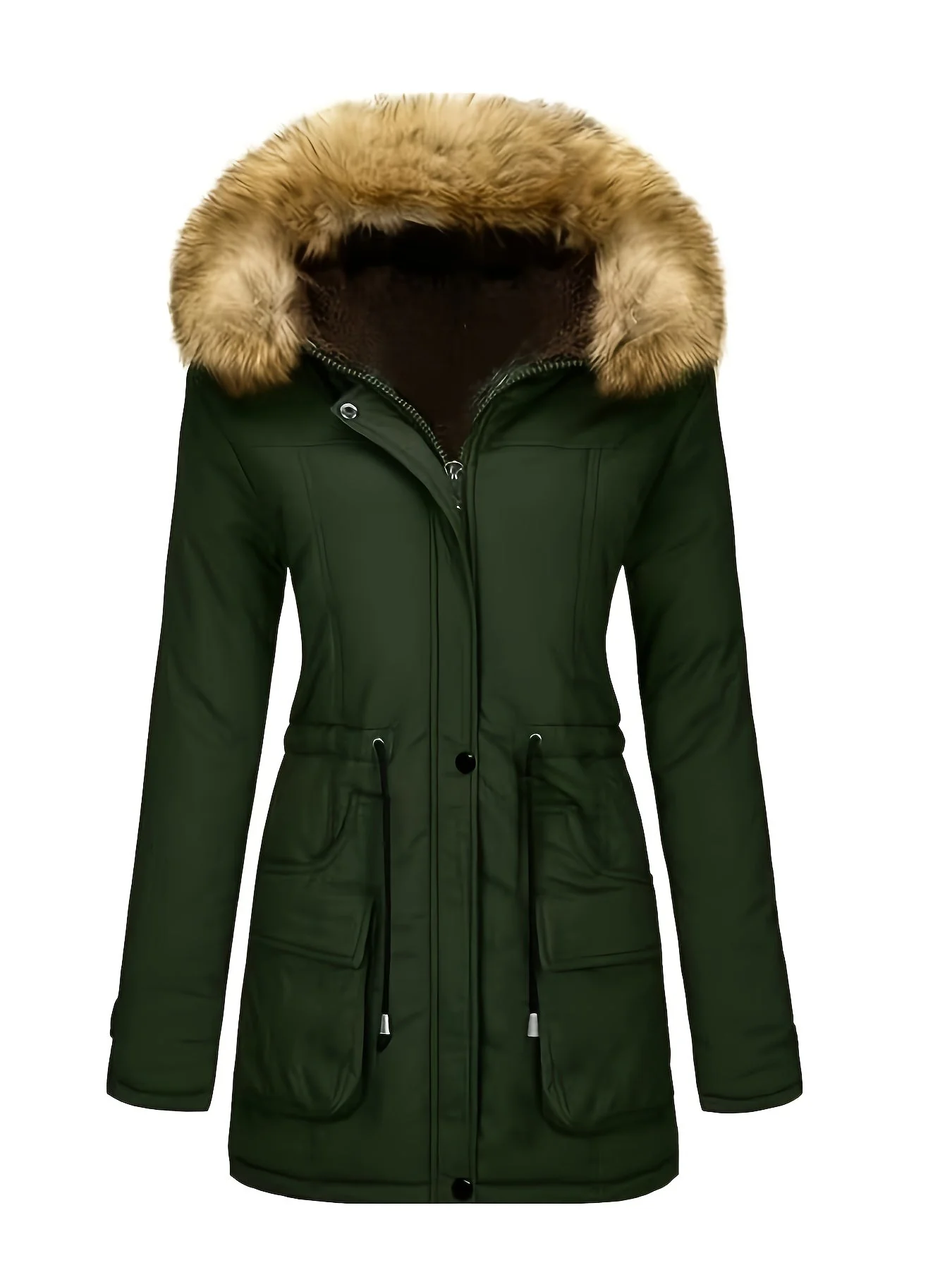 Chaqueta de invierno de forro polar informal con capucha de piel vegana para mujer | Perfecta para actividades al aire libre - Imagen 5