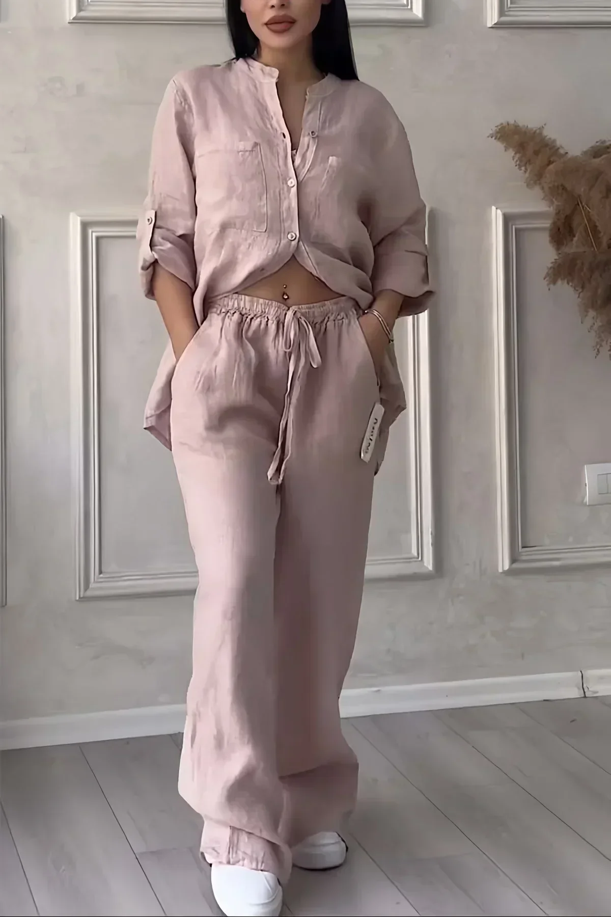 Abi - Elegante conjunto de otoño con top y pantalón de lino para mujer - Imagen 4