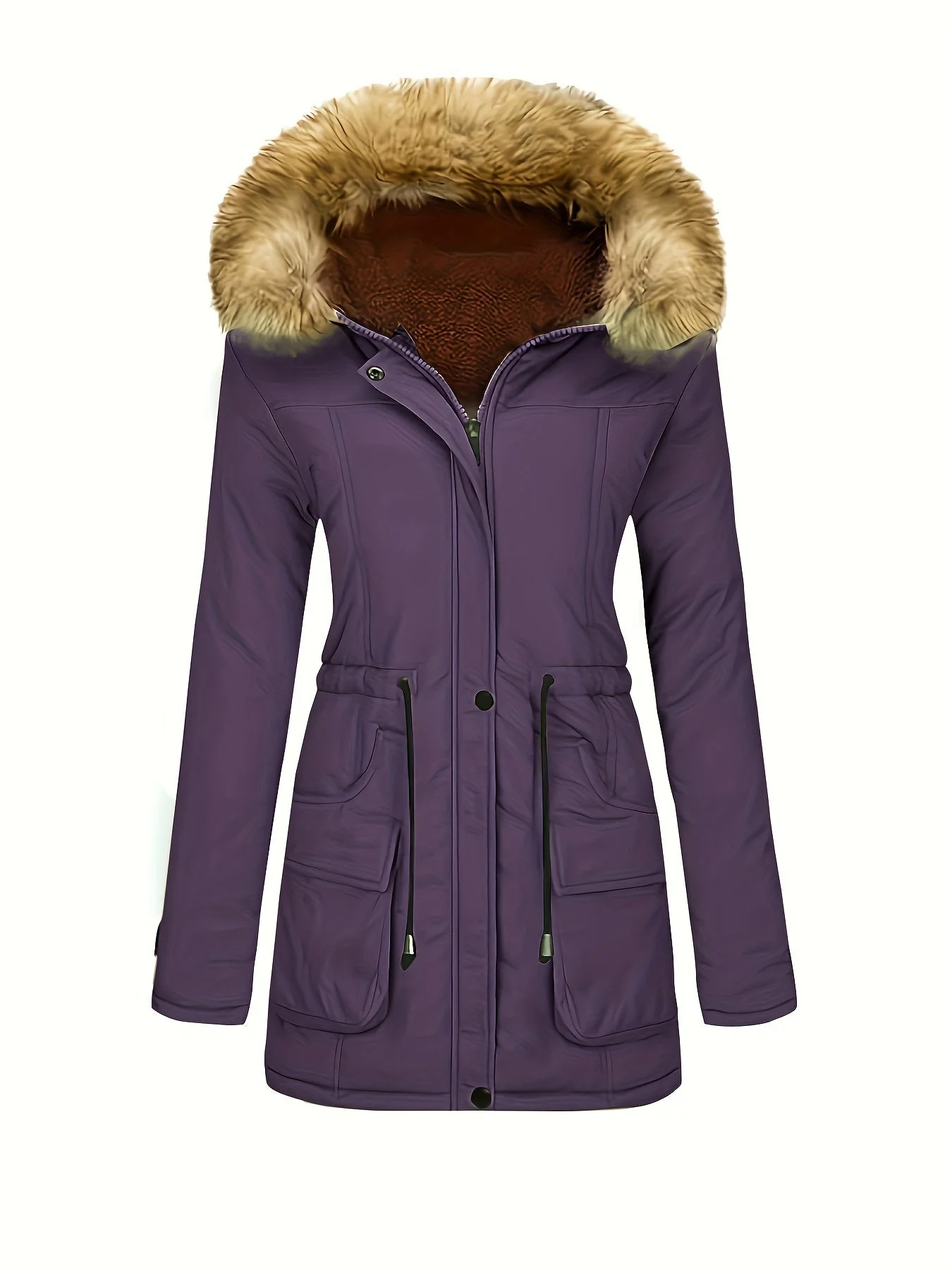 Chaqueta de invierno de forro polar informal con capucha de piel vegana para mujer | Perfecta para actividades al aire libre - Imagen 9