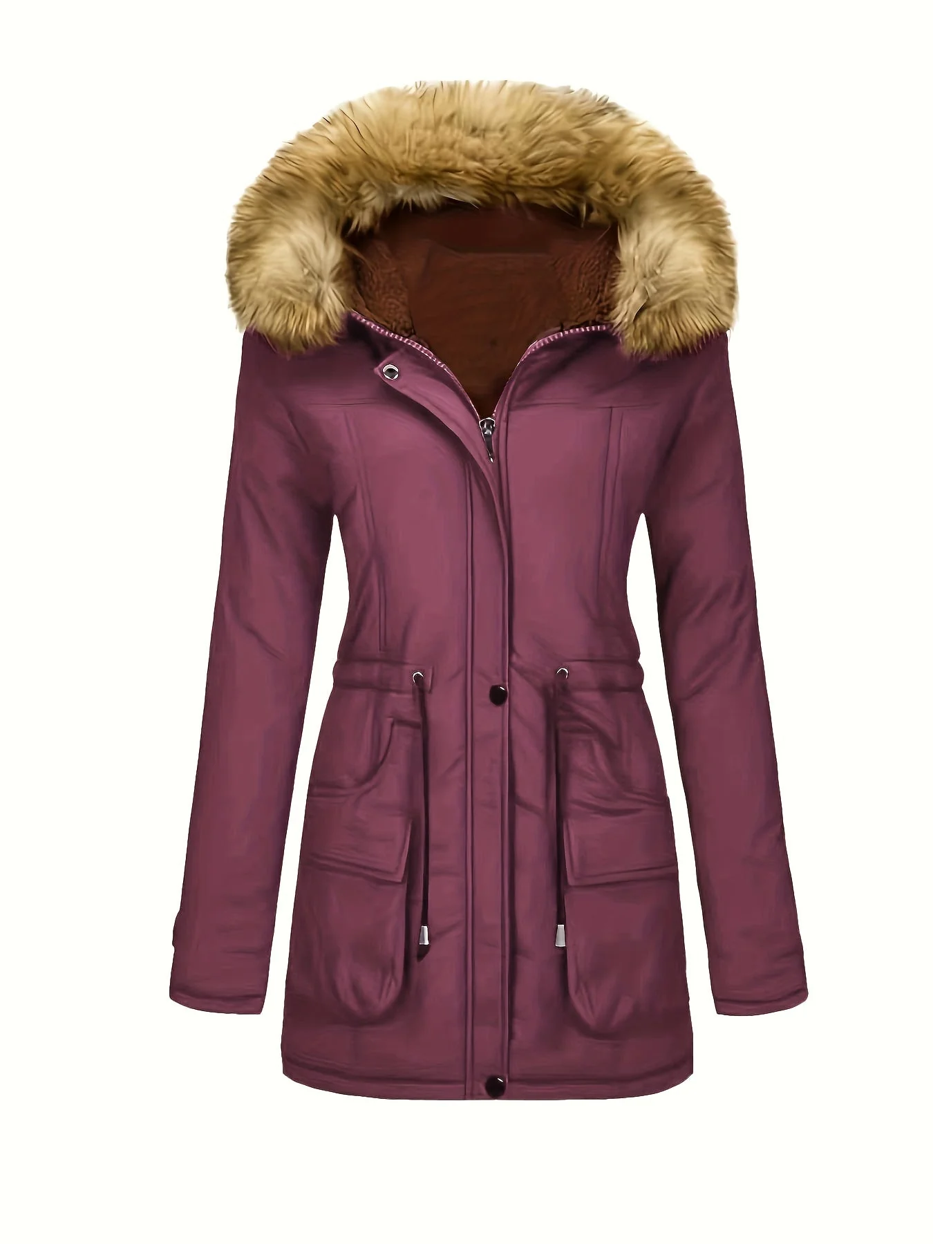 Chaqueta de invierno de forro polar informal con capucha de piel vegana para mujer | Perfecta para actividades al aire libre - Imagen 8