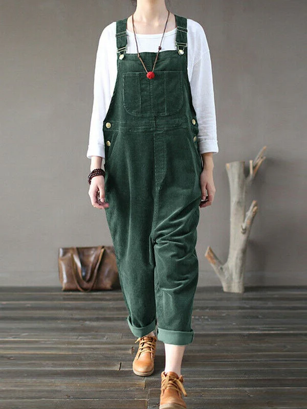 -corduroy plain casual pocketed jumpsuit - Imagen 2