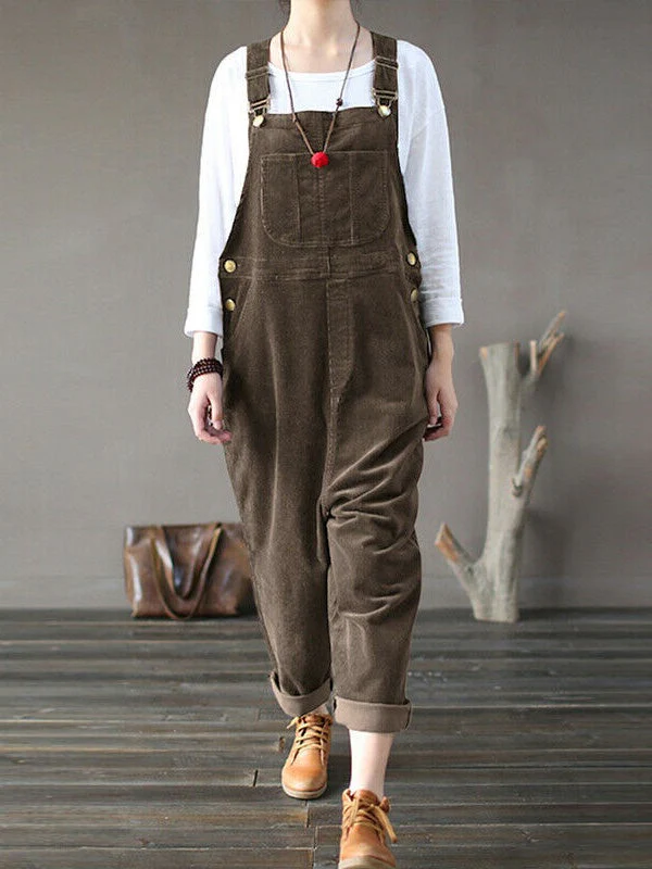 -corduroy plain casual pocketed jumpsuit - Imagen 4