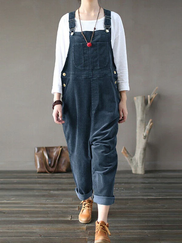 -corduroy plain casual pocketed jumpsuit - Imagen 3